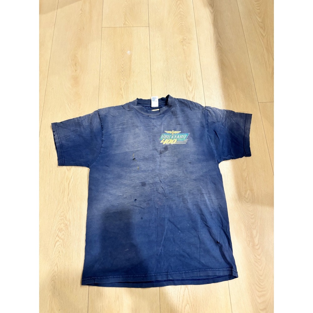 Vintage 1995 Brickyard 400 T Shirt Distressed Thrashed NASCAR Racing Blue L